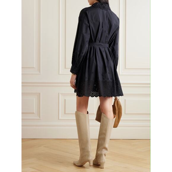 Ulla Johnson Gemma Broderie Anglaise Eyelet Cotton Poplin Shirt Dress Black 8/10 - Picture 2 of 14